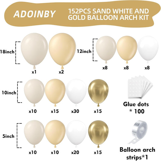 Sand White Gold Balloon Arch Kit, 140Pcs Beige Nude White Balloon with Metallic Gold Balloon Garland Kit for Boho Birthday Wedding Baby Shower Bridal Shower Engagement Prom Party Decorations