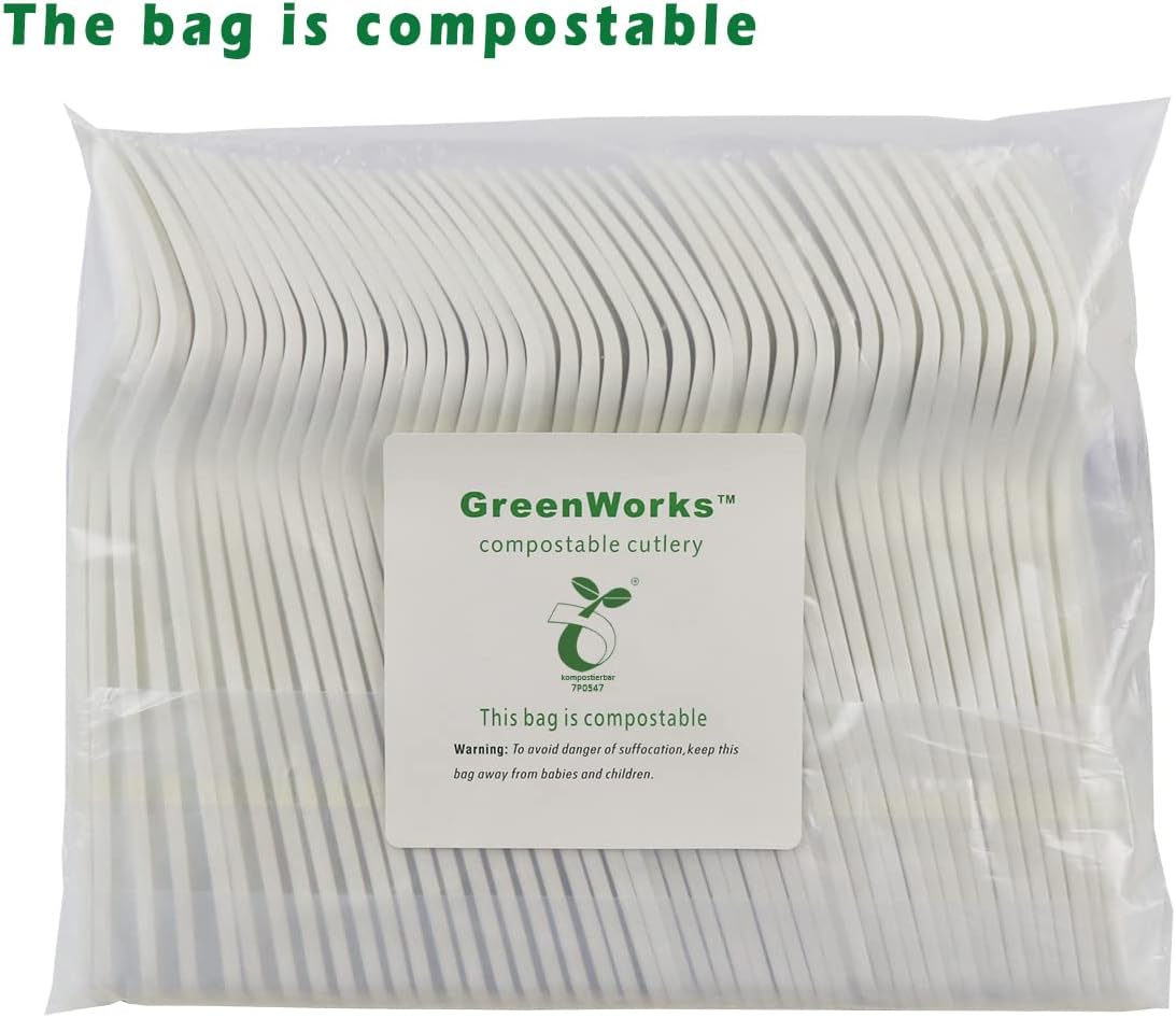 GreenWorks 1000 Count 7" Heavy-duty Compostable Forks, BPI Certified Large Bulk Disposable Cutlery Fork