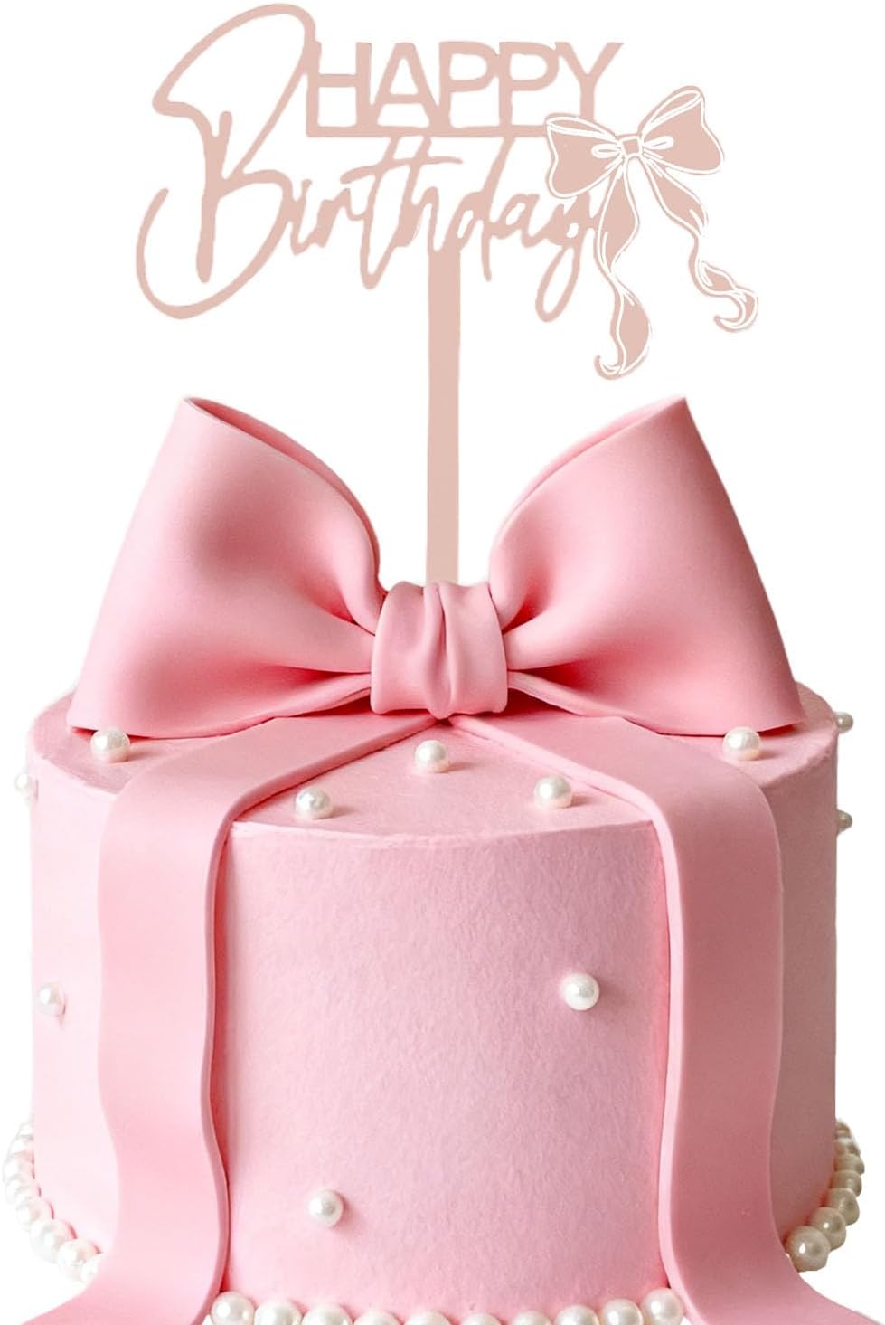 ZHENGYE Rose Gold Bow Happy Birthday Cake Topper Bow Themed Decoration Sign For Birthday Party Decorations Supplies