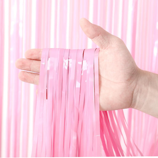 3 Pack 3.3 x 8.2 ft Pasel Pink Foil Fringe Backdrop Curtains, Tinsel Streamers Birthday Party Decorations, Fringe Backdrop for Graduation, Baby Shower, Gender Reveal, Disco Party