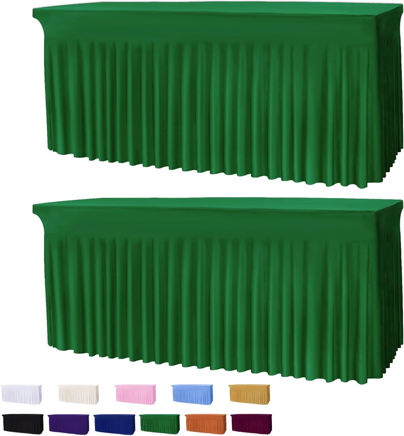 Table Skirts for 6ft Rectangle Tables - 2PCS Green Table Covers for 6 Foot Tables, Wrinkle Resistant Ruffles Elastic Table Cloths and Table Skirt for Banquets/Weddings/Parties/Birthday