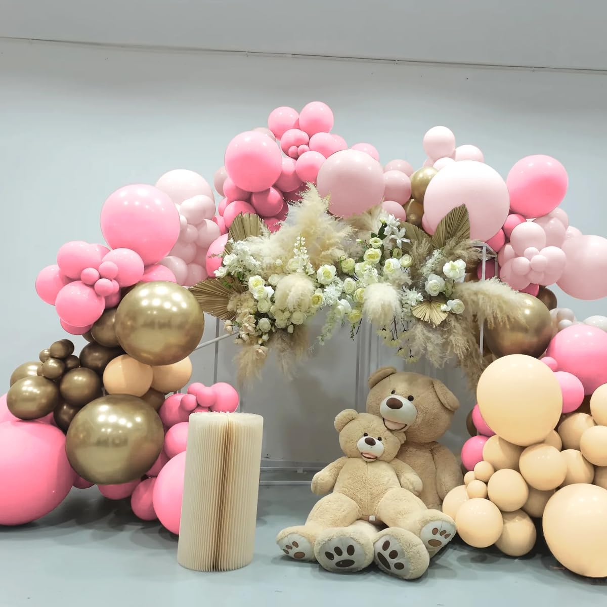 Blush Pink Neutral Gold Balloon Arch Kit, 160Pcs Boho Dusty Pastel Pink Nude Balloons Garland for Girls Women Bridal Baby Shower Valentines Wedding Gender Reveal Birthday Party Decorations