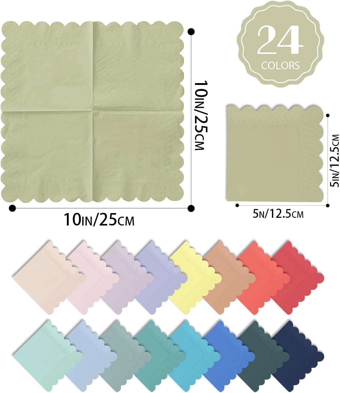 qiqee 24 Morandi Colors Cocktail Napkins 5x5inch Disposable Beverage, Wedding, Dinner, Birthday Party Dessert Wave Paper Napkins(120 Count)