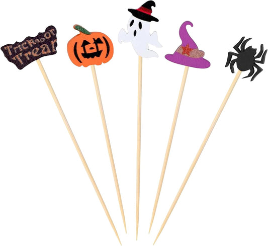 500 Pieces Halloween Cocktail Picks Bamboo Sticks Long Toothpicks for Appetizers for Drinks 4.7 Inch Bamboo Skewers for Appetizers Charcuterie Boards Accessories