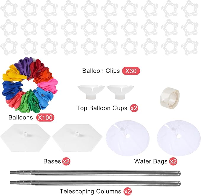 Tamodan Adjustable balloon columns set of 2 with balloons (Includes 100 Colorful Balloons), 78 Inch balloon tower Reusable Metal Telescopic Design for Weddings, Birthdays, Baby Showers.