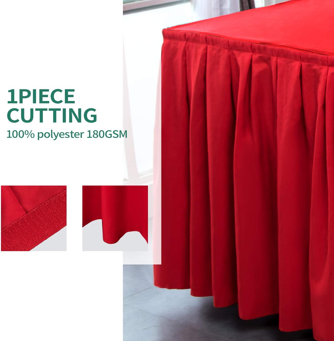 Surmente Red Table Skirt, 14ft Polyester Tablecloth for Weddings, Banquets, or Restaurants