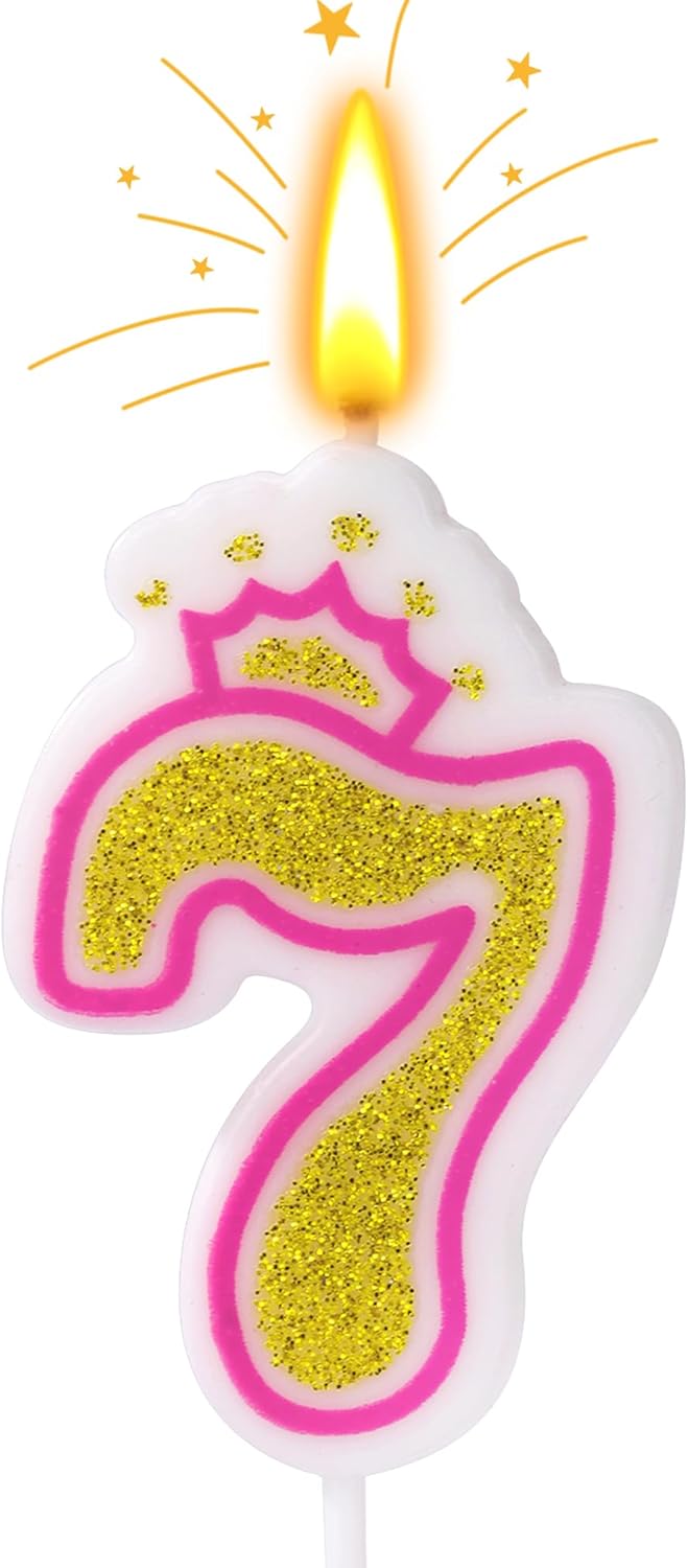 Birthday Number Candles, Number 7 Pink Giltter Candles for Cake, Candle Cake Topper with Sequins for Anniversary Celebrations Supplies (Number 7)
