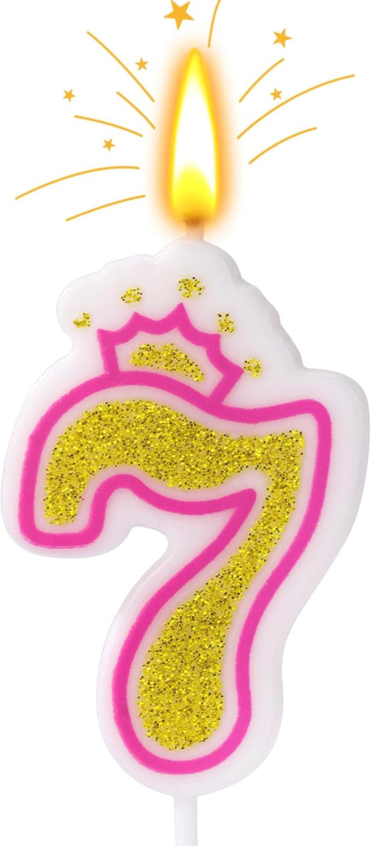Birthday Number Candles, Number 7 Pink Giltter Candles for Cake, Candle Cake Topper with Sequins for Anniversary Celebrations Supplies (Number 7)