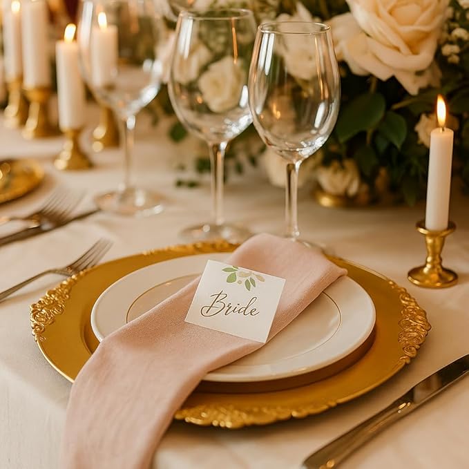 Okllen 12 Pack Gold Charger Plates, 13" Round Dinner Charger Plates with Embossed Rim for Catering, Wedding, Tabletop Decor