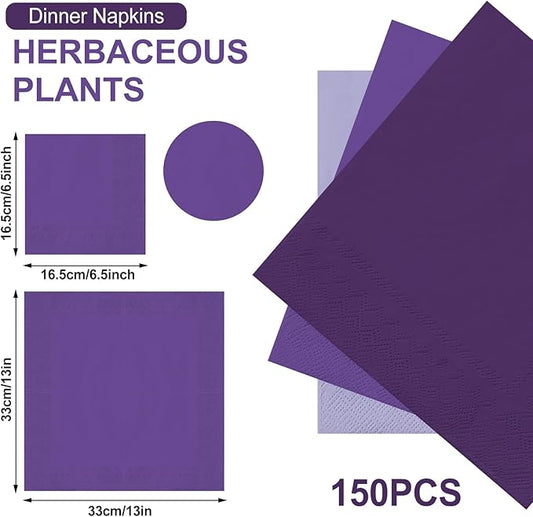 Whaline 150 Pack Purple Napkins 6.5 x 6.5 Inch 3 Colors Graduation Luncheon Napkins Purple Theme Disposable Paper Napkins Dinner Napkins for Party Celebration Gathering Grad Supplies Table Decorations