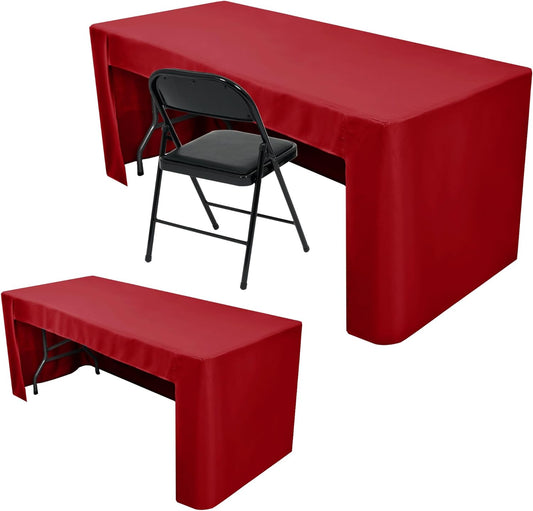 Nasitos 2 Pack 8ft Tablecloth Fitted Red Trade Show Table Covers-Open Back Christmas Tablecloth Washable Fabric Table Cloth for Craft Show, Events, Vendor Booth