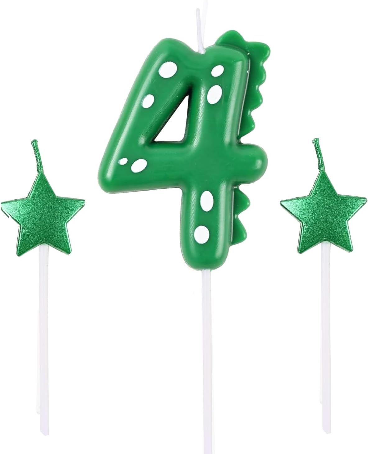 2.75 Inch Green Dinosaur Shaped 4 Number Birthday Candles and Star Birthday Candles,Suitable for Dinosaur Birthday Decorations & Themed Parties Celebration