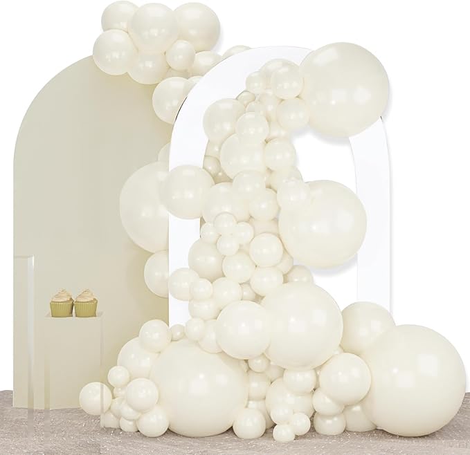 PartyWoo Beige Balloons 140pcs Different Sizes of 18 12 10 5 Inch Cream Ivory Balloon Arch Kit Garland for Wedding Bridal Graduation Baby Shower Easter Birthday Tea Boho Party Decorations White-Q08