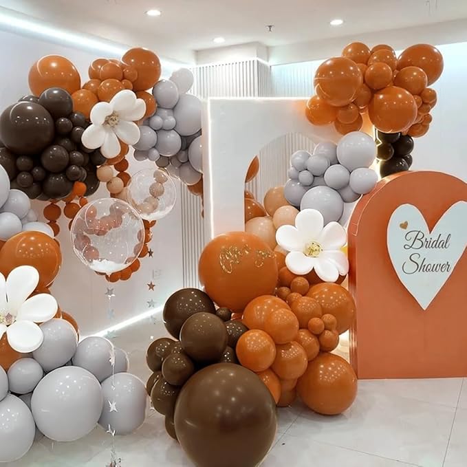 Brown and Orange Balloon Garland Arch Kit, 167Pcs Burnt Orange Dark Chocolate Brown Dusty Gray Balloons for Boho Birthday Bridal Baby Shower Thanksgiving Wedding Party Decoration