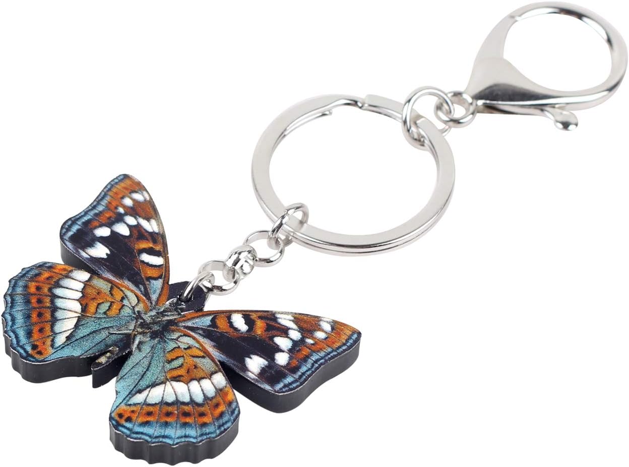 BONSNY Morpho Menelaus Butterfly Key Chains for Women Car Purse Bag Rings Pendant Charms