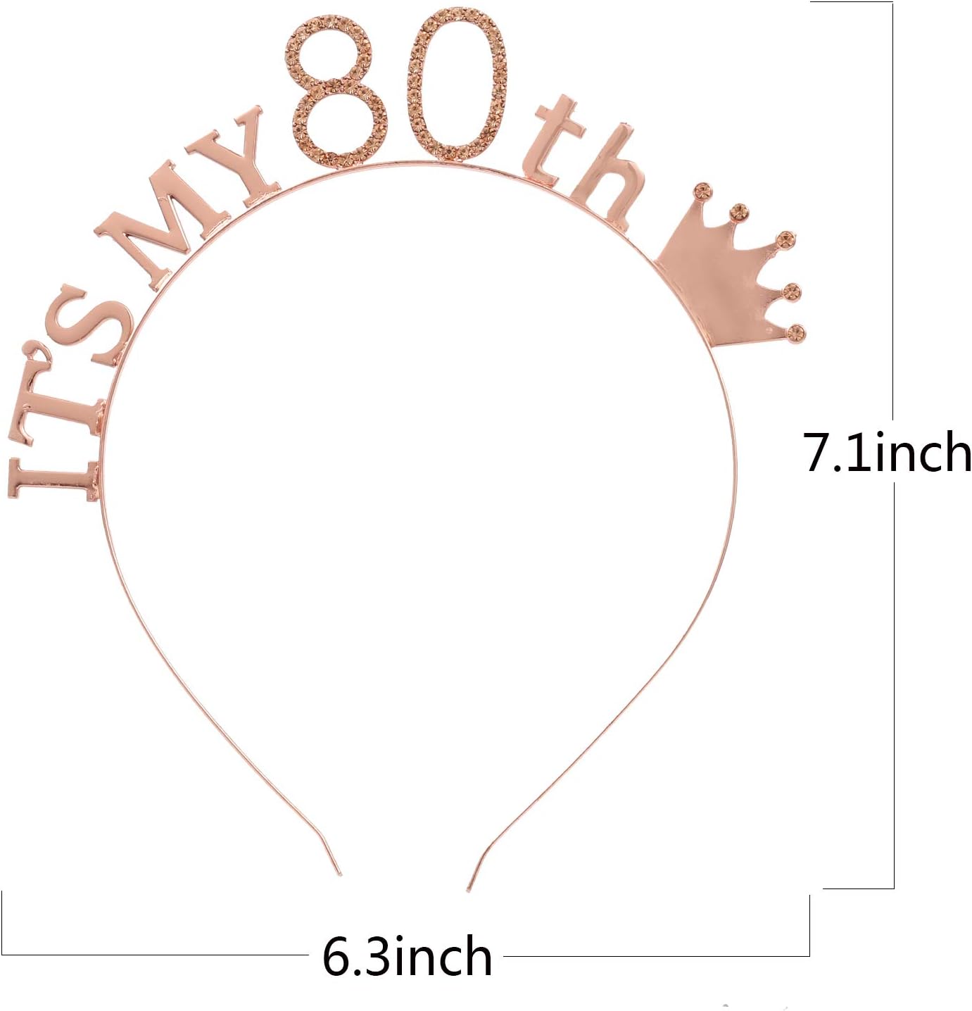80th Birthday Tiara and Sash for Women, Crystal Headpiece Birthday Crown Party Supplies, Women's Birthday Gifts(Rose Gold)