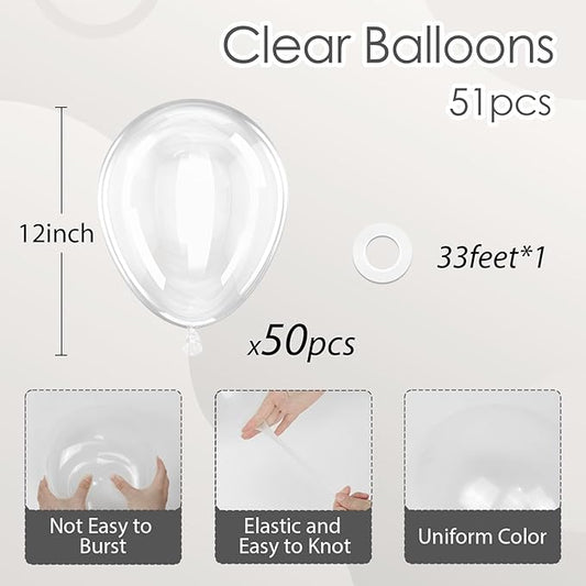 Clear Balloons 12 inch, Transparent Latex Balloons 50pcs Party Balloon for Baby Shower Wedding Bridal Shower Birthday Party Decorations