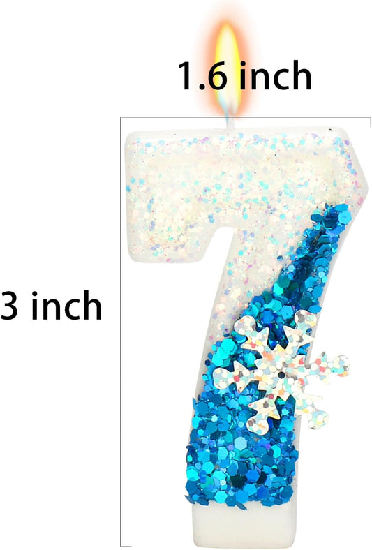Snow Themed Birthday Candles, 7th Birthday Candle for Party Supplies, Winter Birthday Party Supplies, 2.76 inch Number 7 Cake Topper Decoration (Number 7)