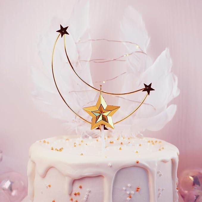 Saododku Birthday Candles, Star Shaped Gold Birthday Candles for Cake, 5pcs Metallic Color Stereo Shaping Cake Candles Set, Sparkler Candles for Birthday Cake