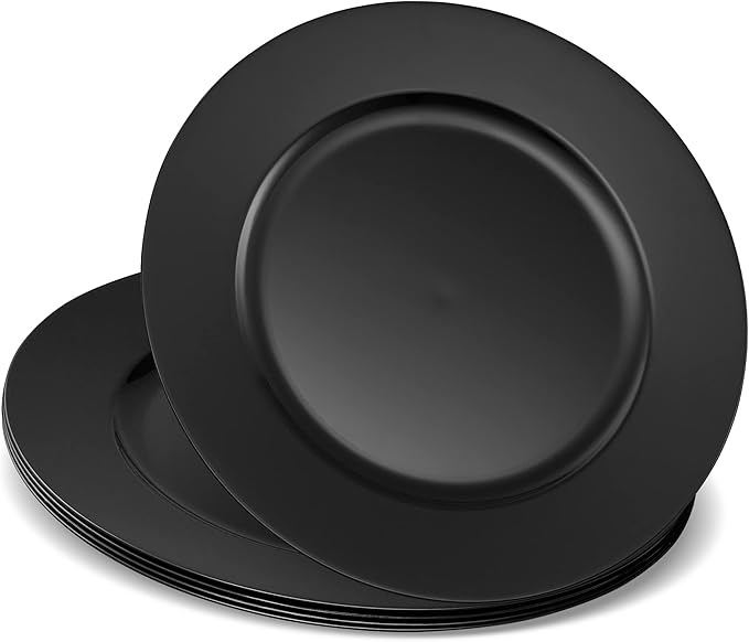 13'' Black Party Chargers Large Plates & Platters Great for Elegant Party's Weddings Tableware Great for Serving dish Black, Pac of 6