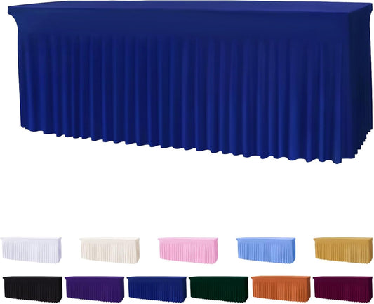 Table Skirts for 6ft Rectangle Tables - 1PCS Blue Table Covers for 6 Foot Tables, Wrinkle Resistant Ruffles Elastic Table Cloths and Table Skirt for Banquets/Weddings/Parties/Birthday