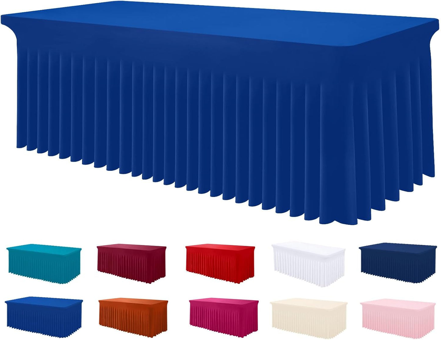 Smiry Spandex Tablecloth, Elastic Fitted Stretch Tablecloth for 6FT Rectangle Tables, Waterproof Washable Table Cover Skirt for Outdoor, Wedding, Banquet & Parties (Blue, 72Lx30Wx30H Inch)