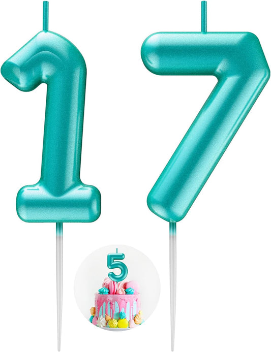 Blue Number 17 Candle Happy Birthday 3D Number Candles for Birthday Cake Party Decoration Wedding Anniversary Celebration Supplies