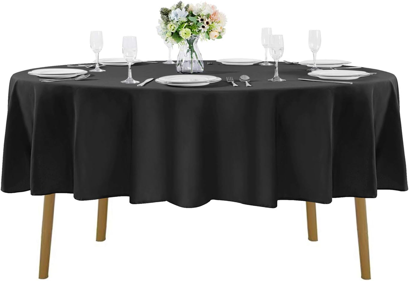 70 inch Round Tablecloth Washable Polyester Table Cloth Decorative Table Cover for Wedding Party Dining Banquet（12 Pack 70 inch,Black）