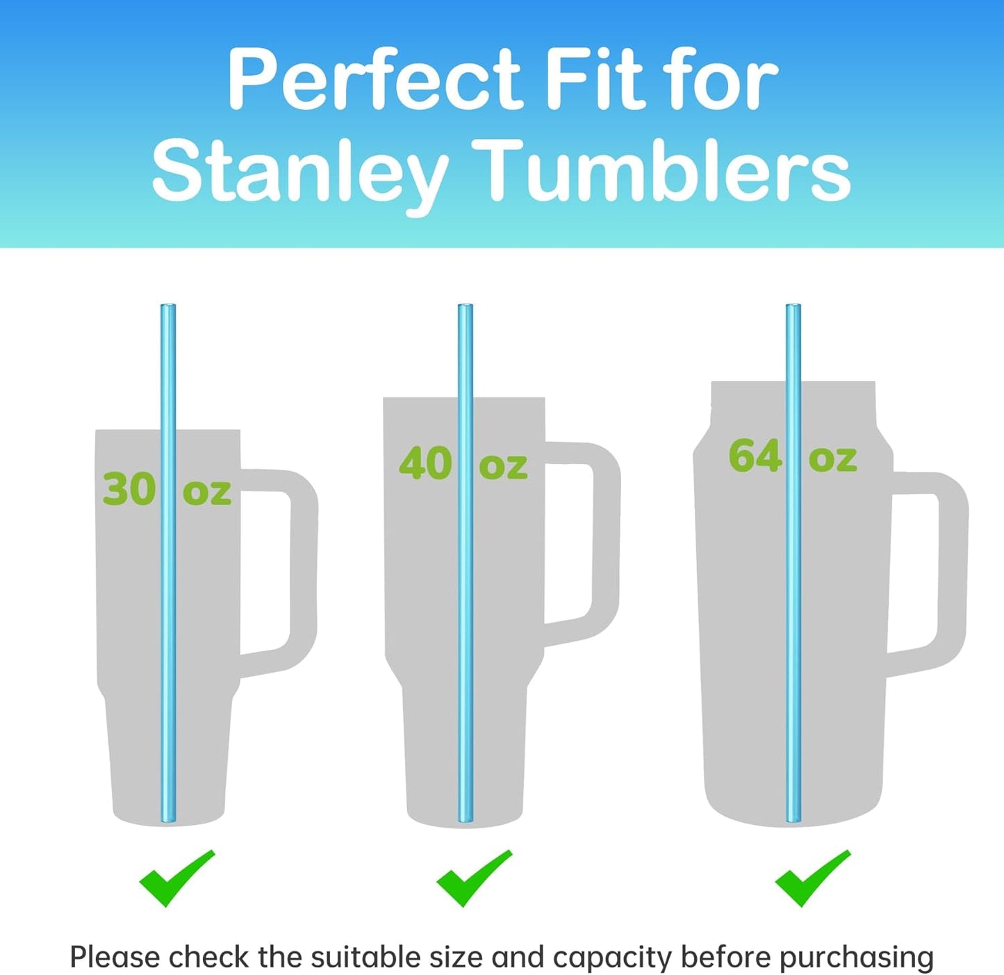 NiHome 12-Pack Plastic Reusable Drinking Straws for Stanley 40 oz 30oz 64 oz Tumbler, 6 Color 12 In Reusable Straws Fit for Stanley Cups w/ 2 Brushes, BPA-Free for Cold & Hot Beverages (Gradient Blue)
