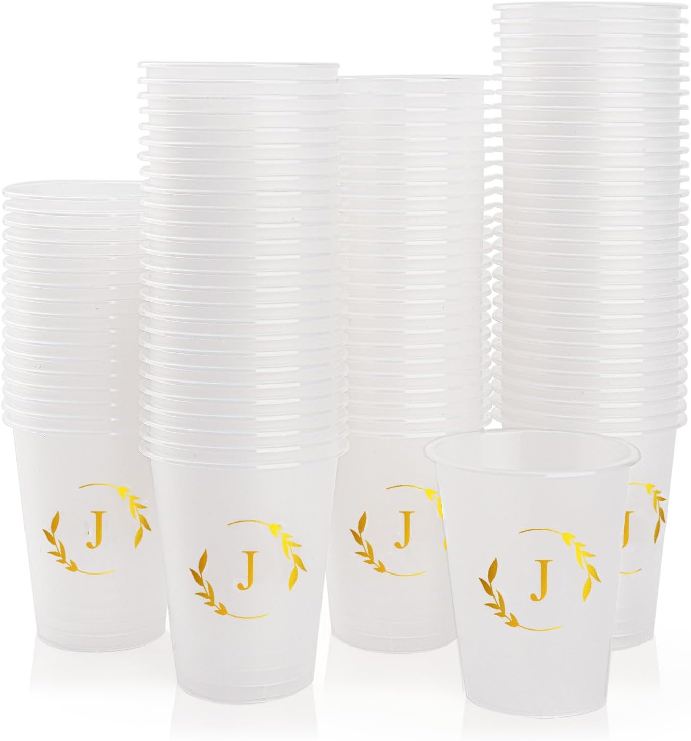 100 Monogrammed Cups Disposable Initial Plastic Cup 12 oz Wedding Personalized Cup for Wedding Reception Baby Shower Birthday Party(Letter J)