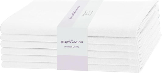 PurpleEssences Set of 6 Cloth Dinner Napkins 100% Cotton 18x18 Inch - Soft Durable Washable - Ideal for Farmhouse Party Fall Thanksgiving - Perfect Everyday Use Table Linen - White