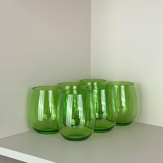 Set of 6 Acrylic Wine Glasses, 20-ounce Plastic Tumbler for Party Use,BPA Free,Dishwasher Safe (Green)