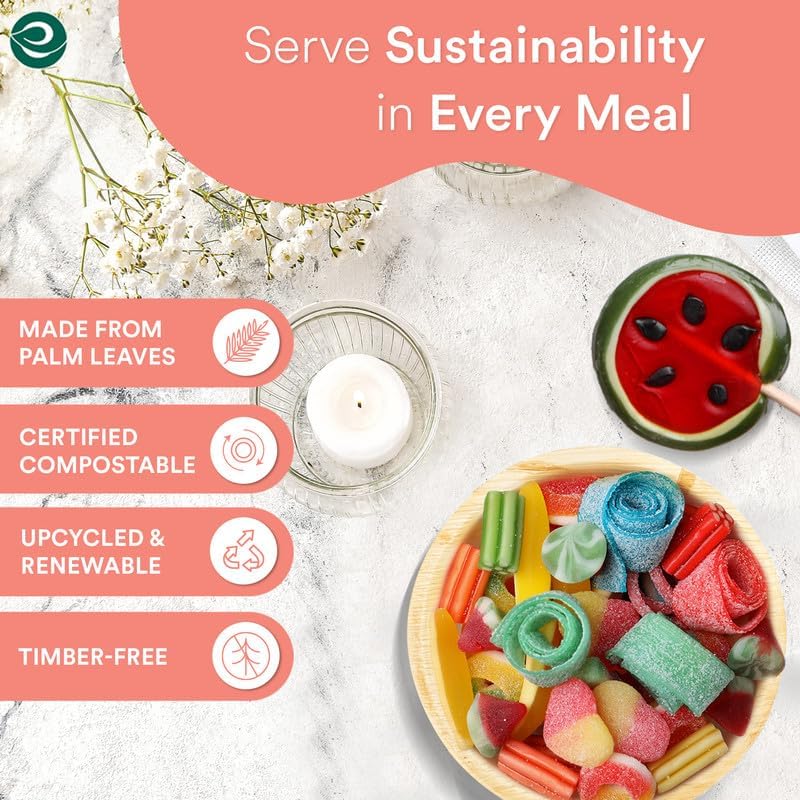 ECO SOUL 100% Compostable, Biodegradable, Disposable Palm Leaf Bowls, Like Bamboo Bowls, Eco-friendly | Sturdy, Microwave & Oven Safe (50, Small 5" (8 Oz) | Round)