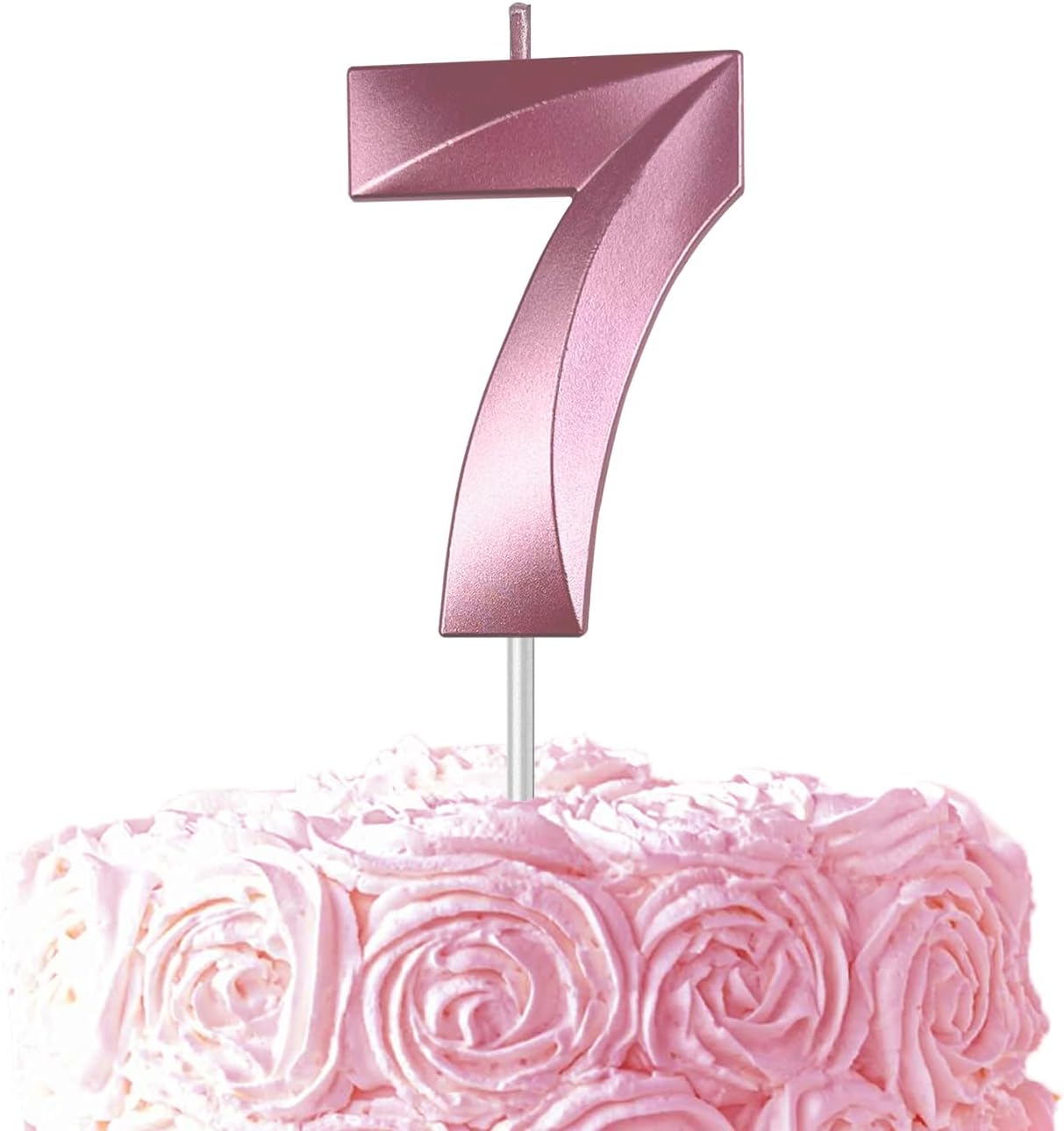 Pink Number 7 Candles, 3D Diamond 2.76 Inch Cake Topper Birthday Candles for Wedding Anniversary Cake Decorations, Happy Birthday Party Decorations