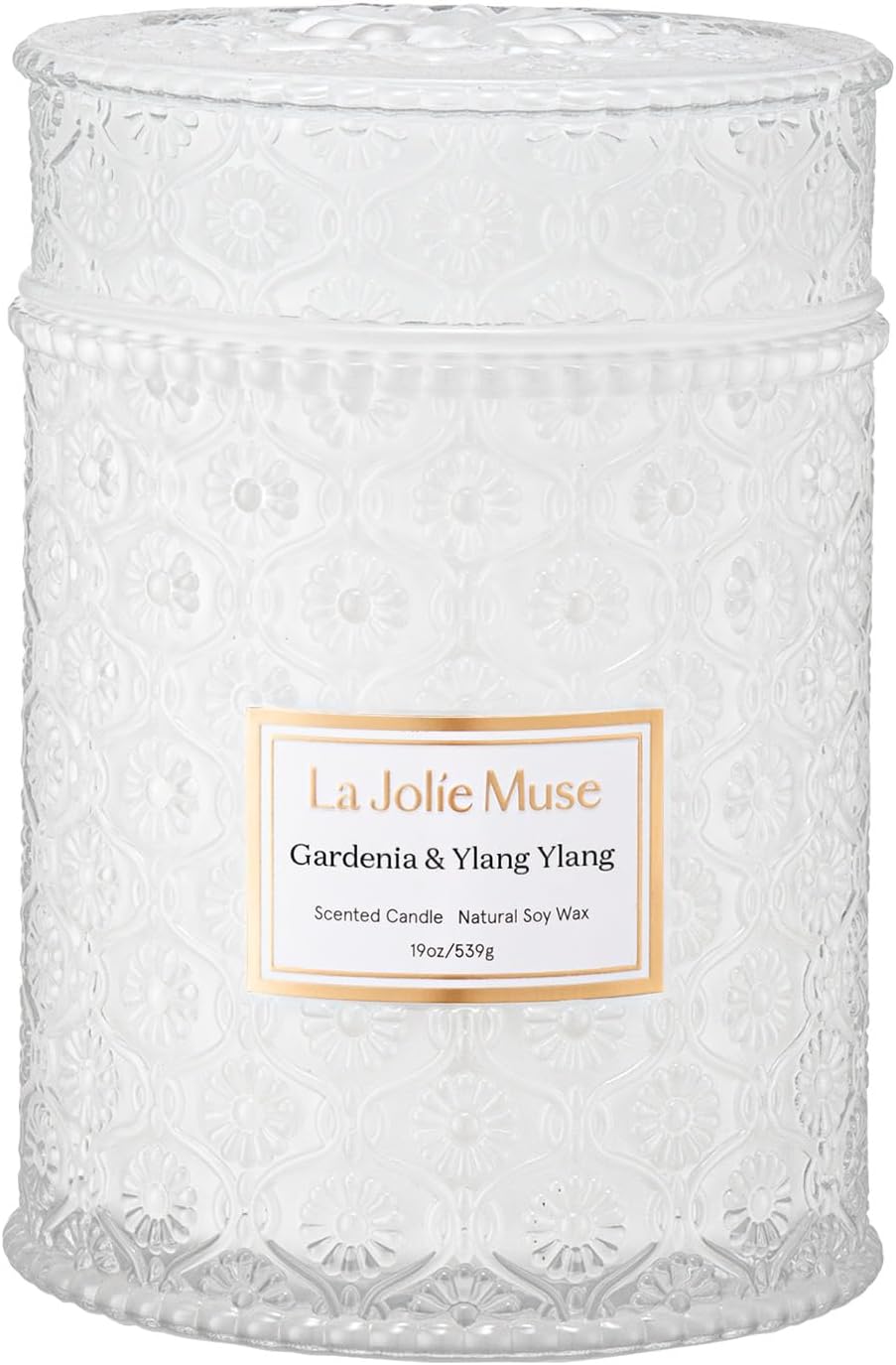 LA JOLIE MUSE Gardenia & Ylang Ylang Scented Candle – Ylang, Tuberose, Orange Blossom |19 oz Large Wooden Wick Candle | Natural Soy Wax | 90 Hours Clean Burn | Gift-Ready for Hosts