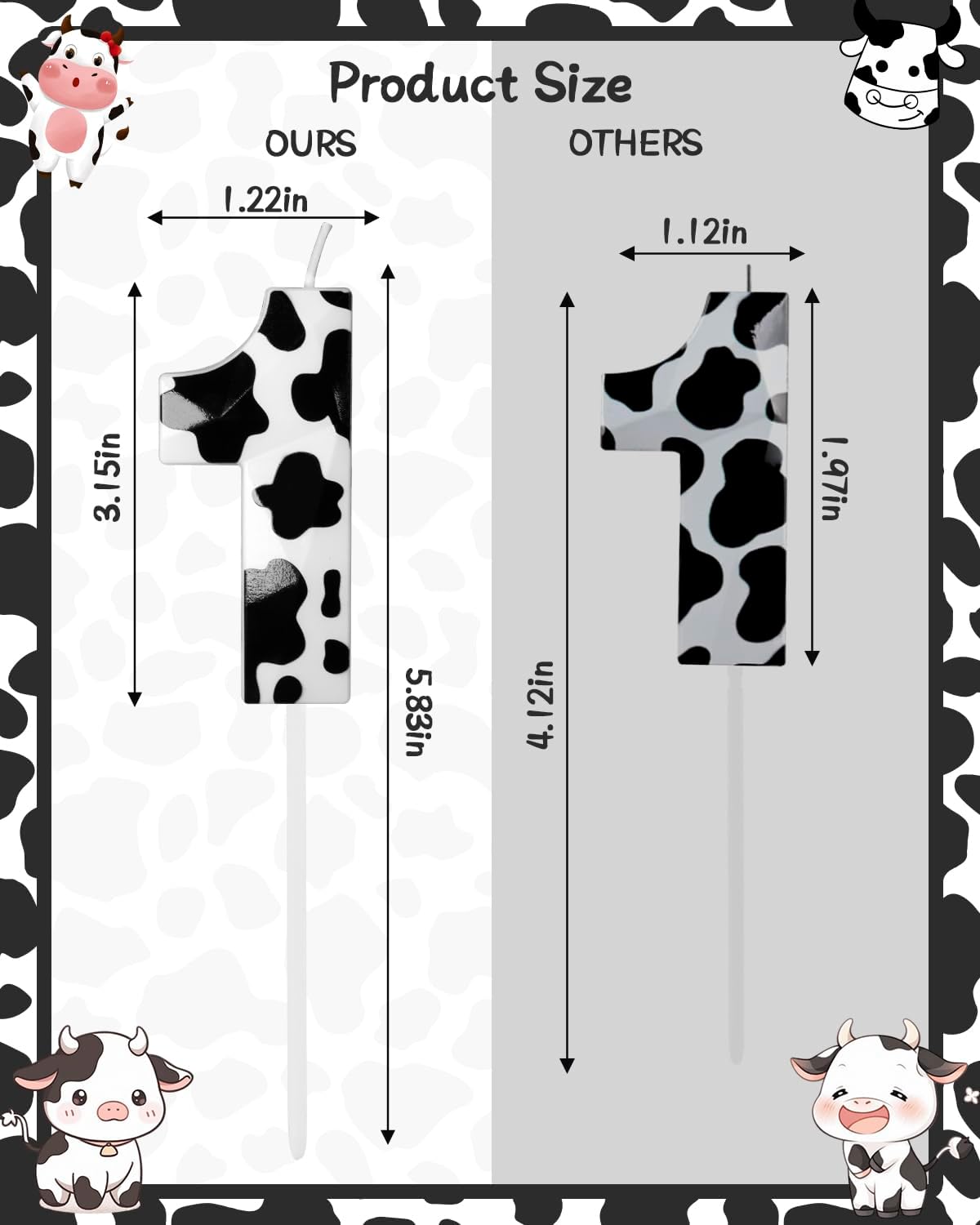 Number 1 Black Cow Birthday Candles，2.68 inch Metallic 3D Cow Birthday Candles, Cow Themed Cake Topper Decorations for Birthday Party Anniversary Celebration Supplies