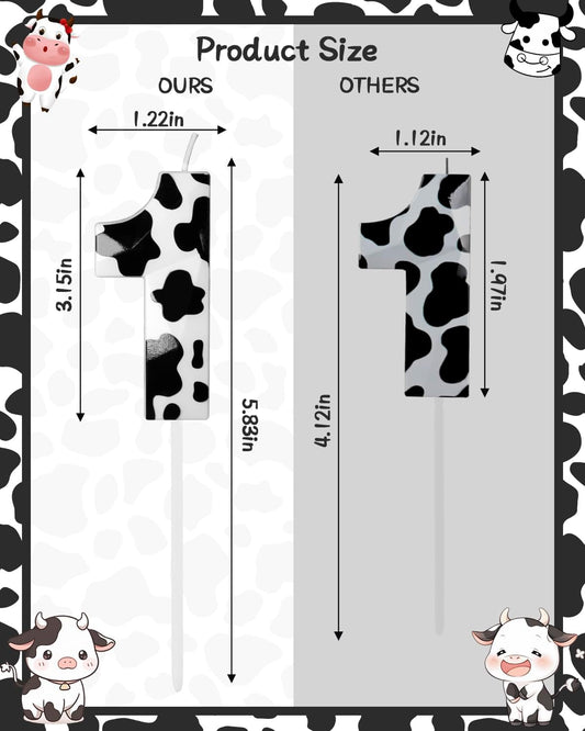 Number 1 Black Cow Birthday Candles，2.68 inch Metallic 3D Cow Birthday Candles, Cow Themed Cake Topper Decorations for Birthday Party Anniversary Celebration Supplies
