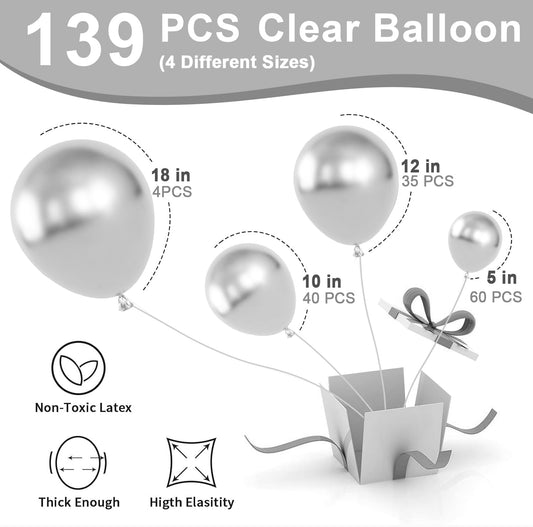 Labeol Silver Balloons Different Sizes 139PCS 18/12/10/5 Inch Balloon Garland Arch Kit Quality Latex Balloons Decorations for Party Birthday Graduation Wedding