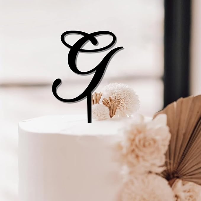 Custom Initials Letter G Birthday Cake Toppers Black Acrylic Wedding Cake Toppers Initial Engagement Wedding Cake Decoration Funny Mr And Mrs Cake Topper for Party Birthday Gifts