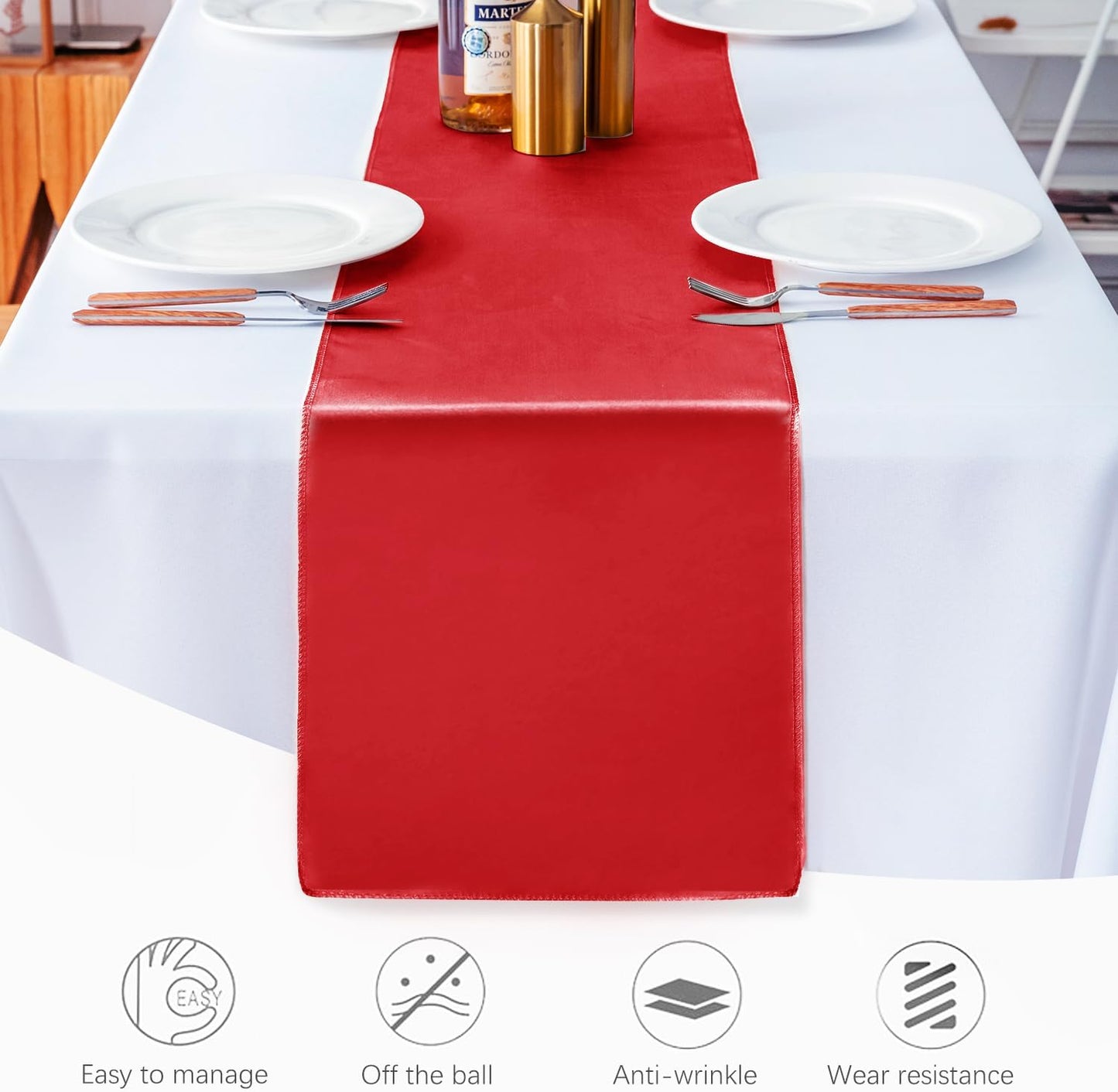 20 Pack Satin Table Runner 12 X 108 Inch Silk Table Runner for Party,Wedding, Birthday, Banquets,Decoration(Red)