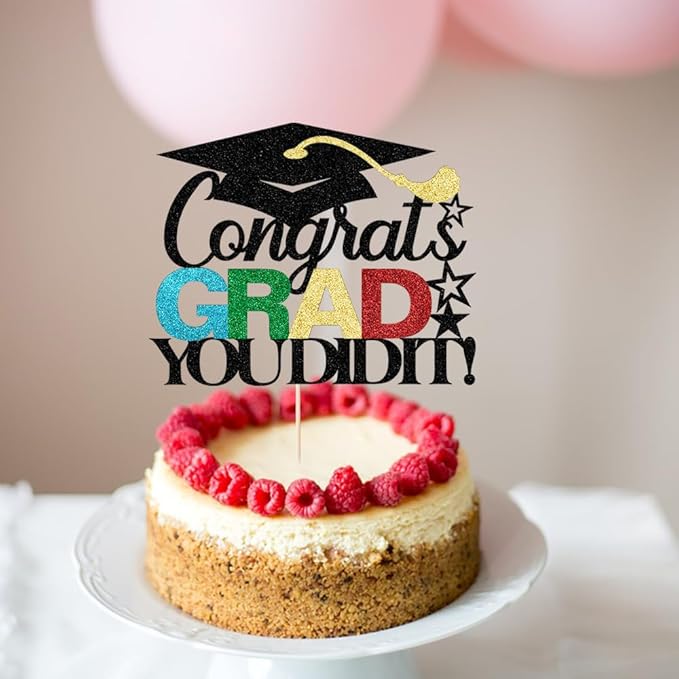 Congrats grad you did it Cake Topper,2025 Graduation Cake Topper,Congrats Grad Decorations,2025 High School/College/University Graduation Party Decoration Supplies.(black)