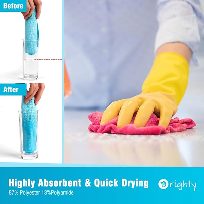 Orighty Microfiber Cleaning Cloth 24 Pack, Highly Absorbent Cleaning Supplies, Lint Free Cloths for Multiple-use, Powerful Clean Rags for House, Kitchen, Car Care (Multi-Color) 11.5 x11.5 inch