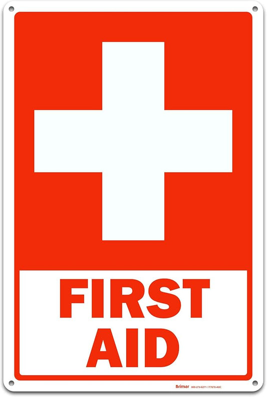 Brimar - 12 x 18" - First Aid Sign - .055″ Polyethylene Plastic - Clear Message - Standard Size