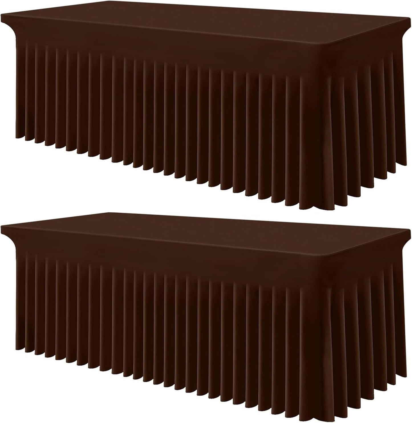 Smiry Spandex Tablecloth 2 Pack, Elastic Fitted Stretch Tablecloth for 8FT Rectangle Tables, Waterproof Washable Table Cover Skirt for Wedding, Banquet & Parties (Coffee, 96Lx30Wx30H Inch)