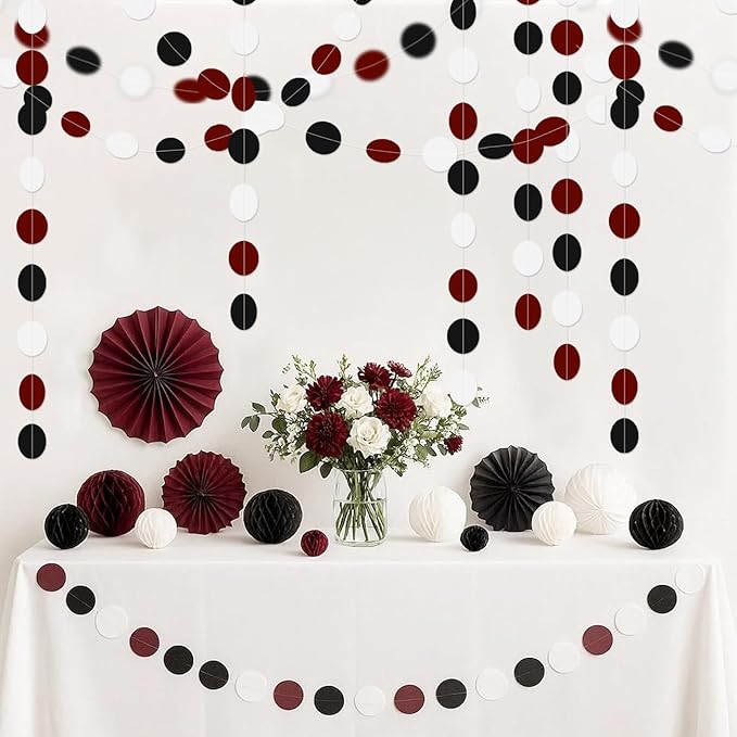 White Black and Burgundy Birthday-Decorations - 52Ft Paper Garland Decoration Streamers Party Banner Bridal Baby Shower Wedding Bachelorette Engagement Graduation Hanging Decor Hongtongtong