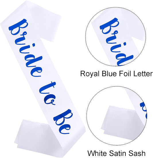 Bride to Be Sash, White Bachelorette Sashes Engagement Gifts for Bachelorette Party, Bridal Shower & Wedding Party, Royal Blue Letter