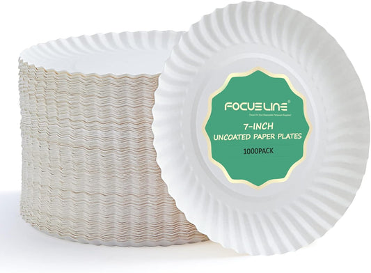 FOCUSLINE 7 Inch Paper Plates, White Paper Plates Uncoated, Everyday Disposable Dessert Plate 7" Small Plate Bulk 1000 Count