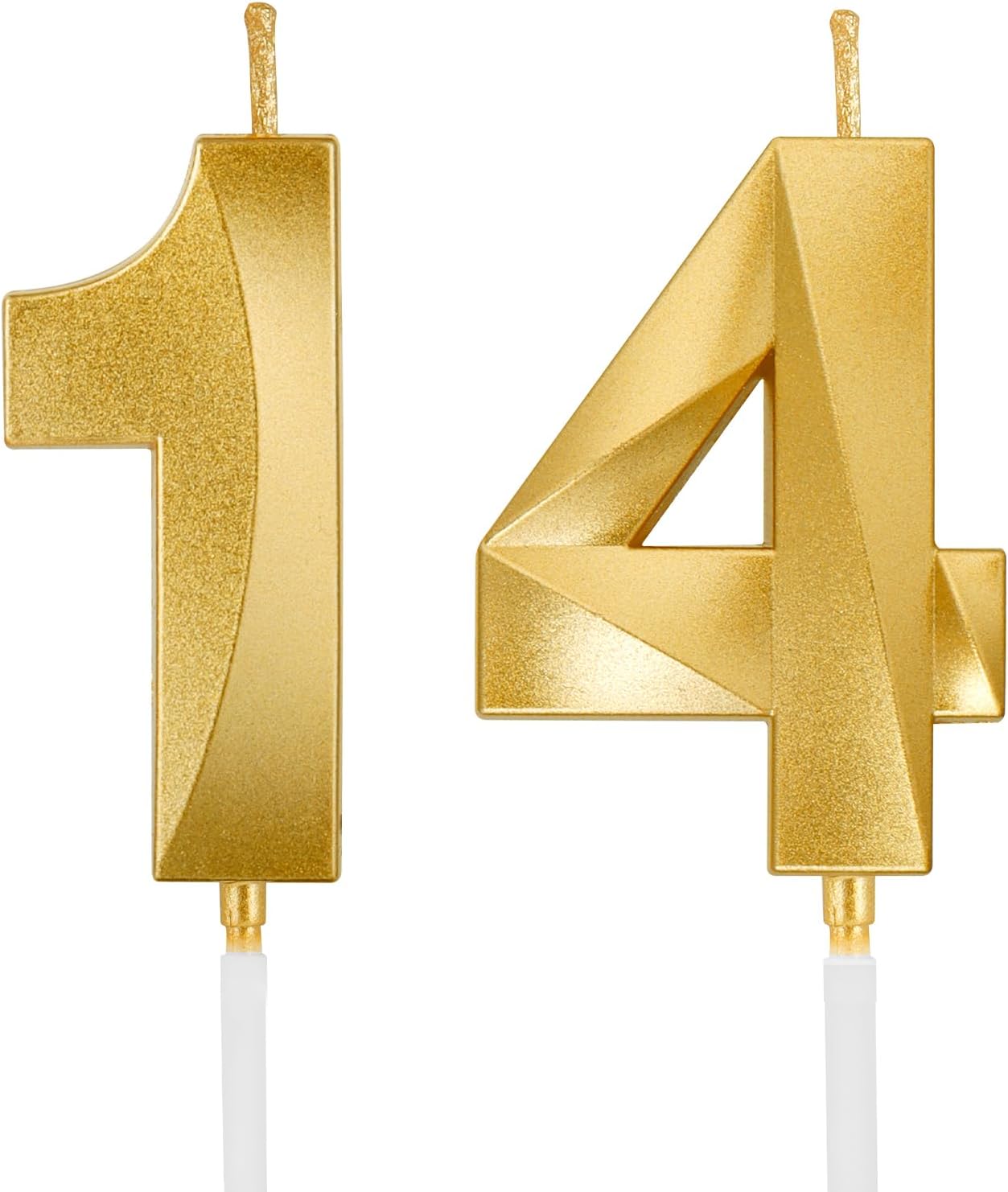 Birthday Candles, 1.96 Inch Number 14 Happy Birthday Candles, Number Candles Decoration for Birthday Party and Anniversary Celebration(Champagne Gold)