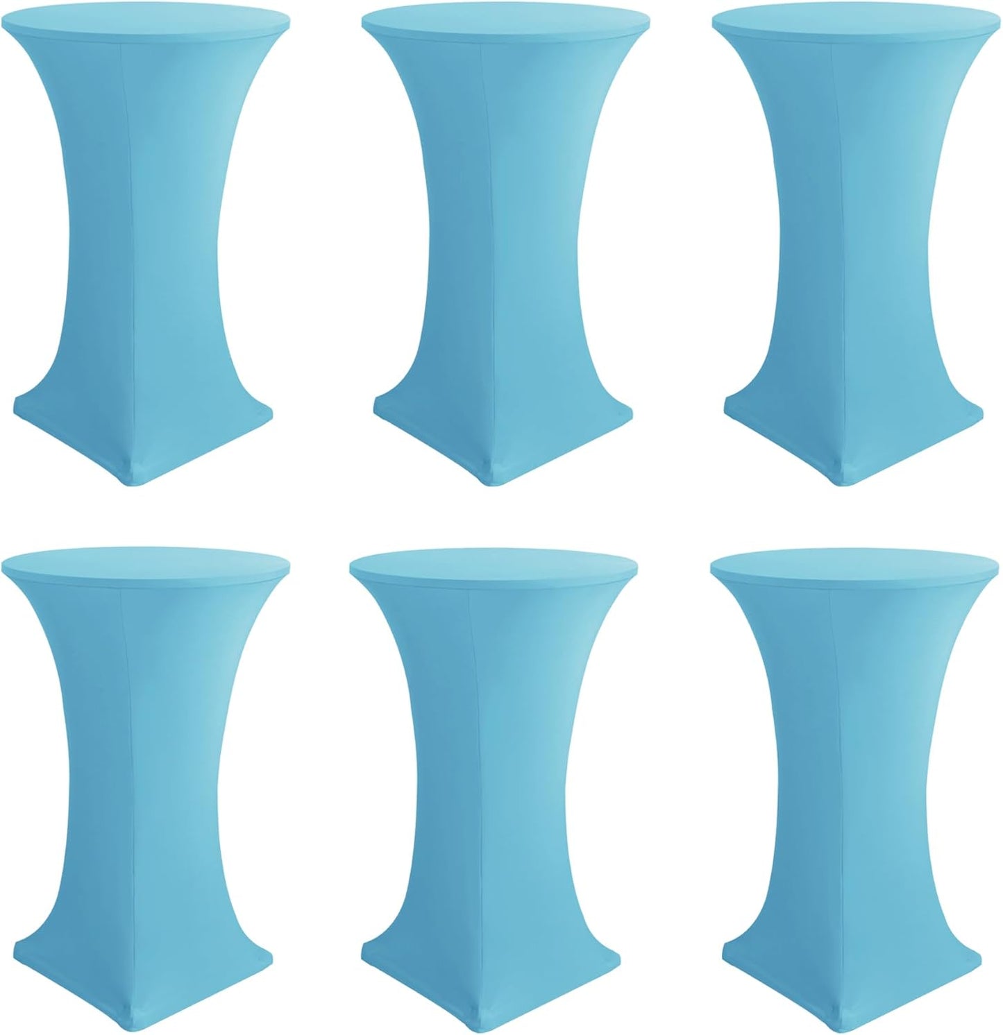 Cocktail Table Covers-Spandex Round High Top Table Cloths 6 Pack 32x43 Inch-Light Blue Stretch Fitted Bar Tall Tablecloth for Pub Bistro Highboy Party Banquet Height Folding Satnding Tables