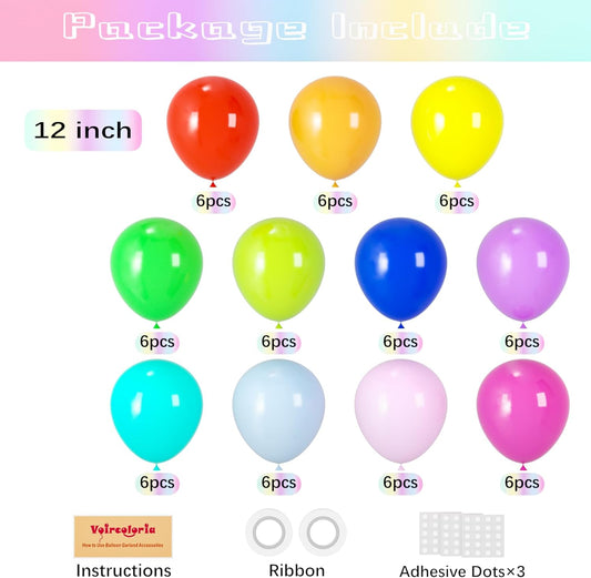 Balloons, 66pack 12inch Assorted Color Rainbow Latex Party Balloons for Wedding, Birthday, Graduation, Bridal Shower, Baby Shower, Gender Reveal, Anniversary Party Decorations